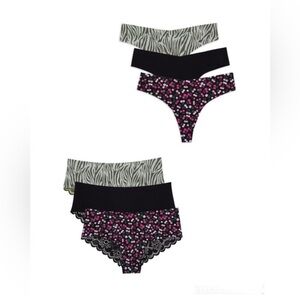 6pk Seamless no show free cut smooth lace back cheeky panties &‎ thong panties